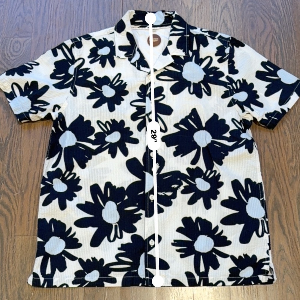 Common People Clothing Men's M Cotton Blue Floral Hawaiian Camp Shirt Short - Picture 4 of 6